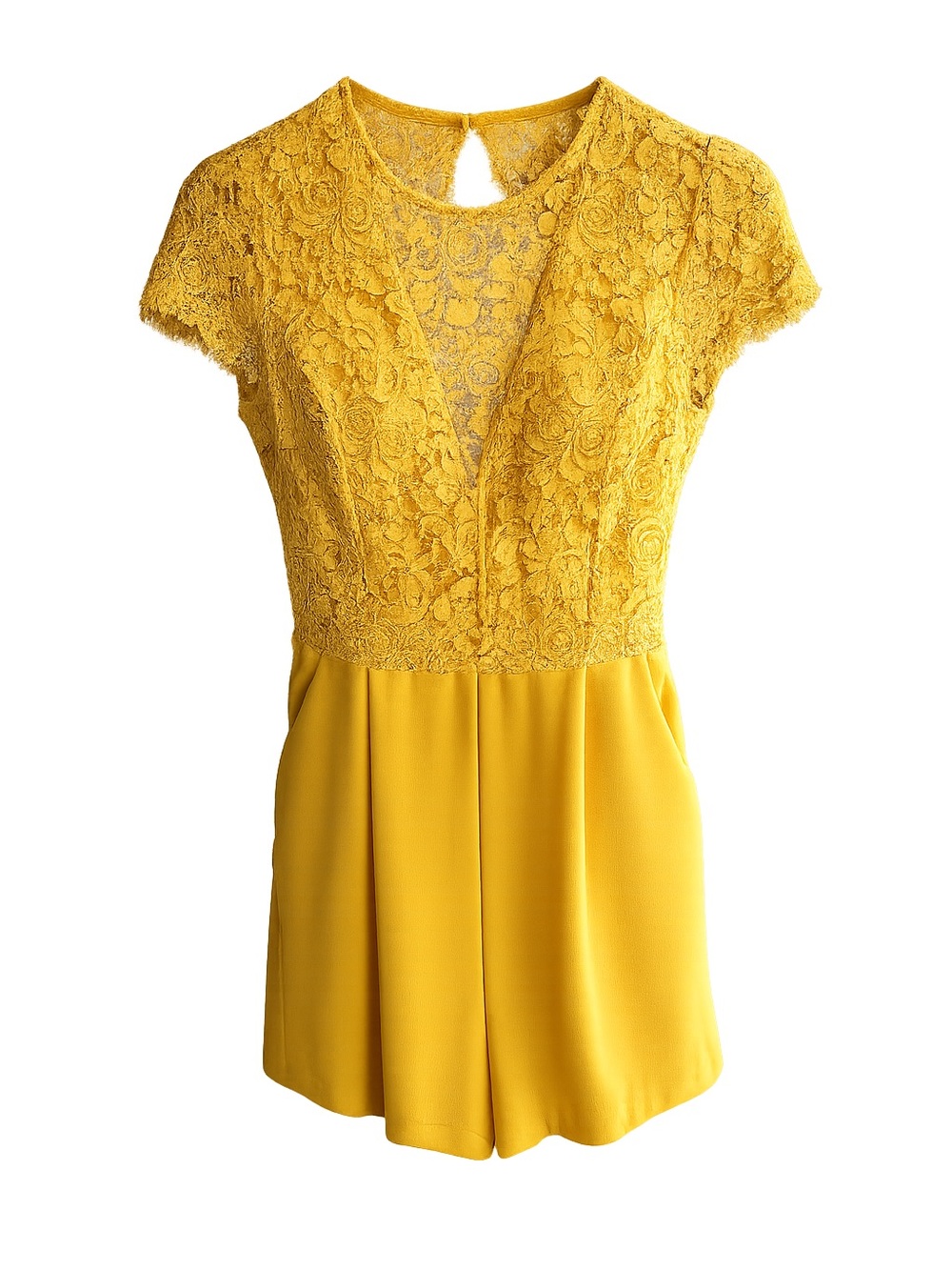 Dynamite Mustard Yellow Lace Open Back Short Romper Size XS